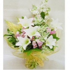5pcs White Lilies w/ Seasonal Fillers in a Bouquet